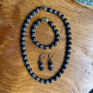 Cultured Black Pearl 3-piece Jewelry Set